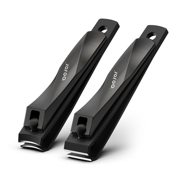 BEZOX Nail Clippers 2pcs Set - Straight Blade Toenail Clipper and Curved Blade Fingernail Clippers - Premium Nail Trimmer Cutter for Thick Nails and Ingrown Toenails - Black
