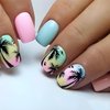 24 Pcs Short Square Press on Nails Colorful RIICFDD Fake Nails Summer Beach Style False Nails with Coconut Palm Designs Artificial Glossy Acrylic Nail Full Cover Glue on Nails for Women Girls