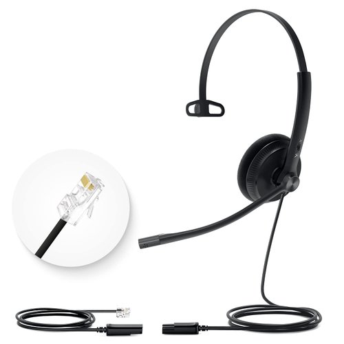 Yealink Phone Headsets for Office Phones YHS34 Lite QD to RJ9 Wired Headset Compatible with Poly Snom Grandstream Phones Desk Landline Headset with Microphone -Mono/72g/2.1m Cable