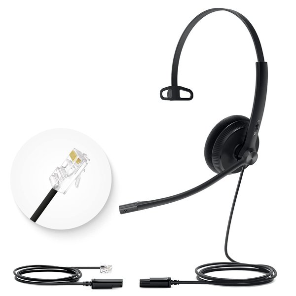 Yealink Phone Headsets for Office Phones YHS34 Lite QD to RJ9 Wired Headset Compatible with Poly Snom Grandstream Phones Desk Landline Headset with Microphone -Mono/72g/2.1m Cable