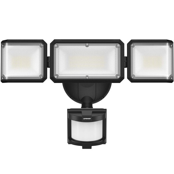 LEPOWER 45W Flood Lights Motion Sensor Outdoor Lights, 4800LM LED Security Light, Dusk to Dawn Motion Sensor Light, 3 Modes, 5000K, IP65 Waterproof, 3 Head Outdoor Flood Light for Garage Yard Porch