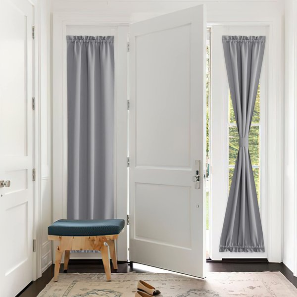 PONY DANCE French Door Curtain Set of 1 - Privacy Thermal Insulated Window Curtain with Tieback for Glass Door/Front Door/Sliding Door/Patio Door, 25 x 66 Inch, Silver Grey