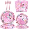 118 Pcs Outer Space Girls 2nd Birthday Party Supplies Two The Moon Decorations Tableware Includes Tablecloth Plates Napkins Forks Cups Banner for Pink Space Two Years Old Birthday Party Decorations