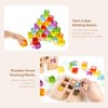 Woodtoe Wooden Building Blocks Set for Kids, 24 PCS Rainbow Gem Cubes Stacking Blocks - 2 Wood House, Montessori Stacking Toy for Toddlers, Educational STEM Birthday Toy for Boys Girls 3-6