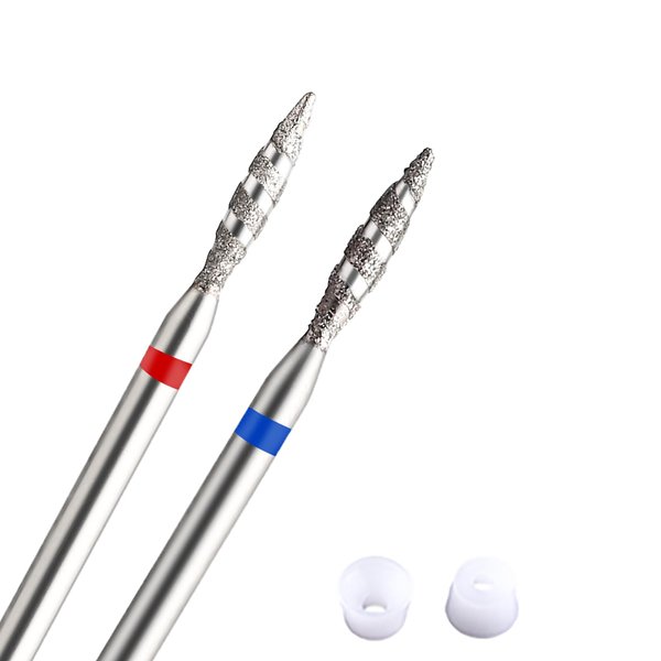 Acycoin2A 2PCS Tornado Flame Diamond Nail Drill Bit 3/32" Manicure Cutters Rotary Burr Drill Accessories Spiral Nail Mills Tool (Model D)