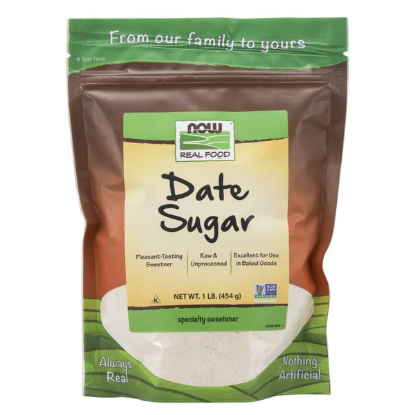 NOW Foods, Date Sugar, Pleasant Sweetener in Baked Goods, Raw and Unprocessed, Certified Non-GMO, 1-Pound (Packaging May Vary)