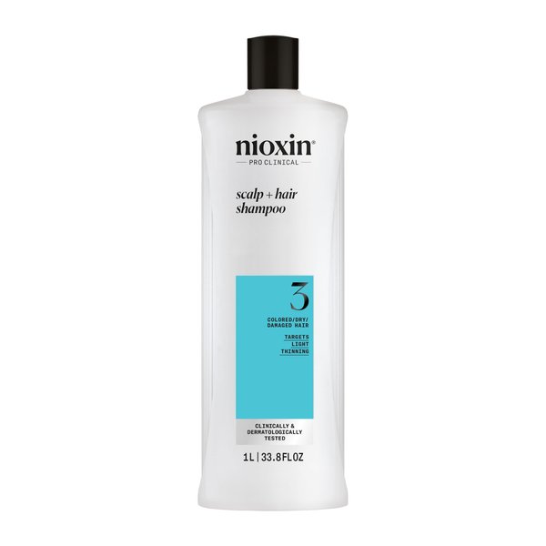 Nioxin System 3 Scalp + Hair Shampoo - Hair Thickening Shampoo For Damaged Hair with Light Thinning, 33.8 fl loz (Packaging May Vary)