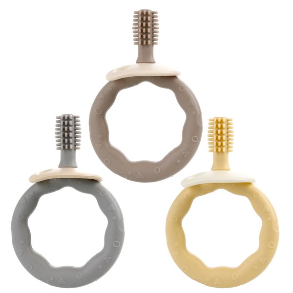 3PCS Silicone Baby Teething Toys,Teether Baby Toy for 0-12 Months BPA Free Ring Baby Chew Toys Infant Oral Care with Easy Grip Handles for Sore Gums (Yellow)