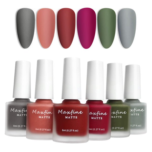 LOKFAR 6 Colors Matte Nail Polish Set, Mist Effect Matte Finish Velvet Gel Nail Polish Kit, Long Lasting Waterproof Velvet Nail Art 8 ml/ Bottle -#B