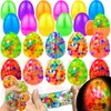 AMENON Easter Basket Stuffers 12 Easter Eggs with 12 Light Up Egg Shaped Fidget Stress Balls Squishies Squeeze Stress Relief Toys, Easter Gift for Kids Adults Surprise Egg Hunt Party Favor