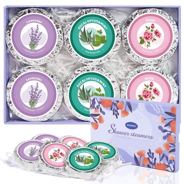 Bumodel Shower Steamers Aromatherapy 6Pack Organic Shower Bath Bombs for Women Mom and men Shower Tablets with Natural Essential Oils for Home SPA Self Care Relaxation Gifts for Birthday,Christmas Day