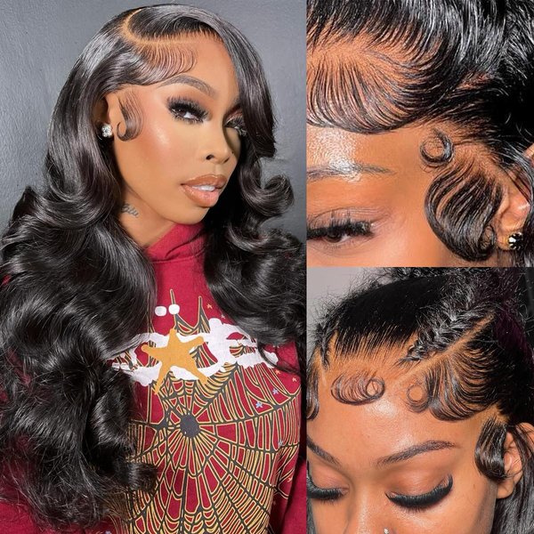 Cikana 13x6 Lace Front Wigs Human Hair 26 Inch Body Wave 180% Density Pre Plucked 13x6 HD Lace Frontal Wigs Human Hair Body Wave Glueless Lace Front Wigs for Black Women with Baby Hair Natural Black