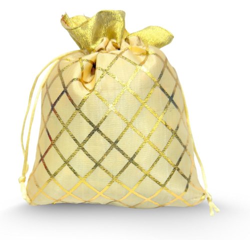 Small Drawstring Bags – Reusable Fabric Pouches for Gifts, Jewelry, Party Favors, Crafts & Storage (Cream & Golden) (Design 2)