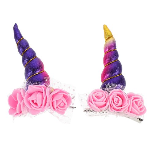 Beaupretty 2 Pieces Horn Hair Clips Girls Hair Clips Flower Hair Barrettes Hair Clips Metal Hair Clips Halloween Hair Clips Party Favors Decor, Colorful