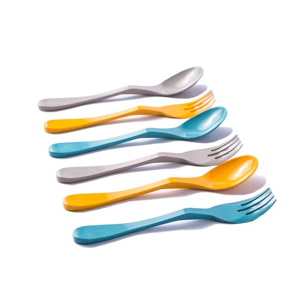 Knork Eco Togo Ware Reusable Bamboo astrik Eco Plant-Based Utensil Lunch Pack,Blue, Orange, Gray