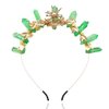 Formery Flower Green Quartz Crown Headband Gold Leaf Raw Crystal Tiara Hairband Woodland Fairy Elf Halloween Rhinestone Floral Natural Stone Hair Accessories for Women and Girls