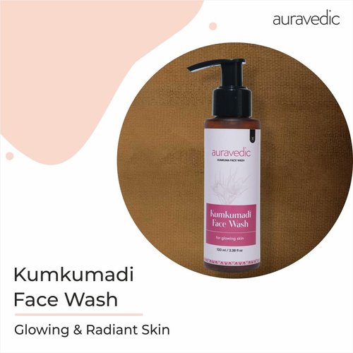 Auravedic Kumkumadi Unisex Purifying Face Wash | Moisturizing Shea Butter Foaming Facial Cleanser | Organic with Saffron and Red Sandalwood 3.38 Fl Oz 100ml