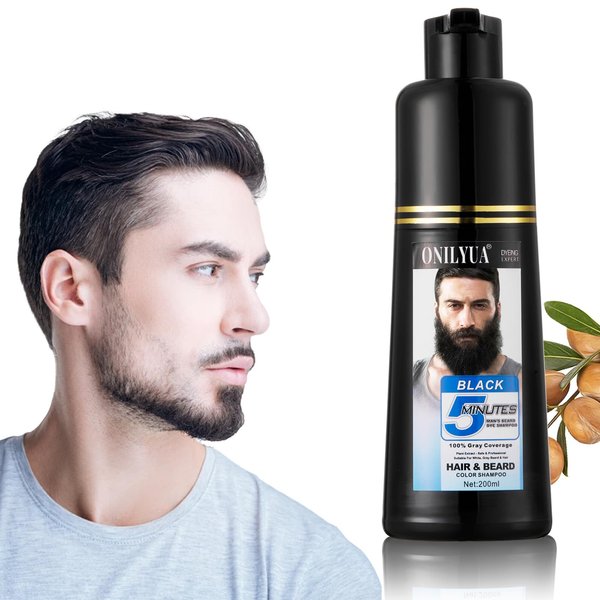 Fedulili Black 5-Minute Mixing Beard Grooming Kit - Gray Reducing, 3-in-1 Mustache and Beard Color Shampoo for Men, 200ml