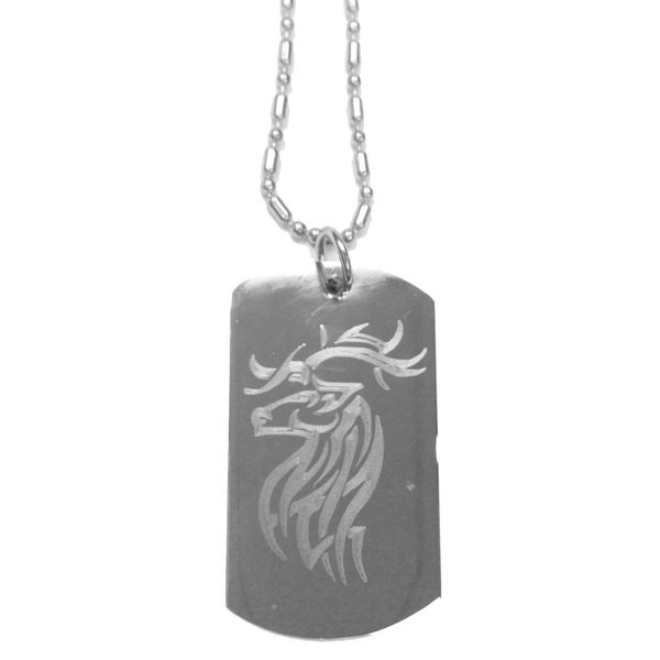 Hat Shark Tribal Elk Head w/Horns Side Head Profile - Luggage Metal Chain Necklace Military Dog Tag