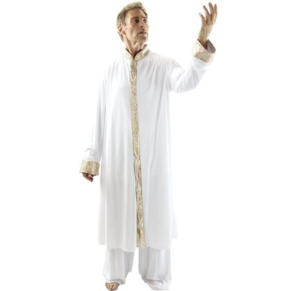 Danzcue Mens Worship Dance Stained Glass Robe, White-Gold, L-XL