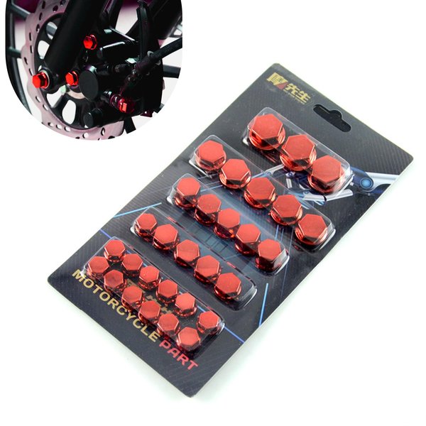 ZKFAR 30 PCS Motorcycle Modification Screw Cap Covers, 4 Sizes Waterproof Durable Metal Scooter Hexagon Nut Decoration Accessories, Universal Vehicle Engine Bolt Cap Covers Replacements (Red)