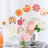 18 PCS Hippie Party Centerpiece Sticks Dasiy Bus 60s Retro Boho Peace Sign Hand Butterfly Two Groovy Table Flower Centerpieces Sticks for Hippie Two Groovy Carnival Theme Birthday Party Supplies