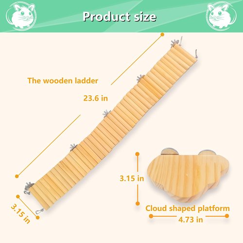 Sysmashing Hamster Suspension Bridge Toy，Small Animal Climbing Toys,Chinchilla Cage Natural Wood Flexible Platform Toy,Suitable for Hamsters, Chinchillas, Guinea Pigs, Birds, Small Animals