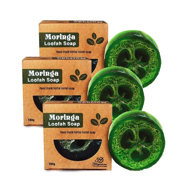 HERBOGANIC Moringa Loofah Soap | Exfoliation Body Scrubber | Anti-aging Spongy Soap for Shower | Exfoliates Dead Skin Cells | Minimizes Dark Spots | All Natural | 3.5 oz Bar(Pack of 3)…