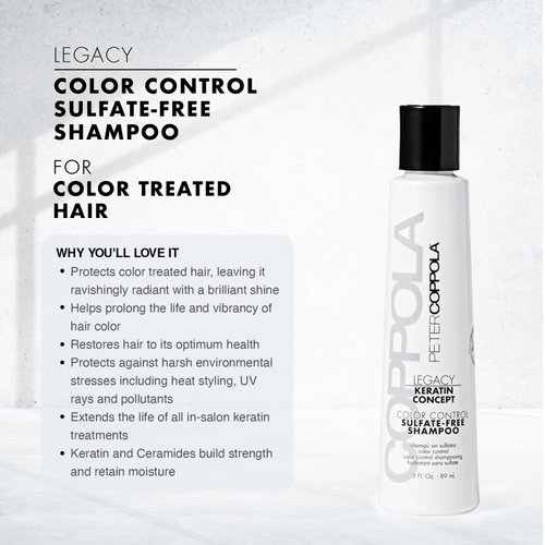 PETER COPPOLA Color Control Sulfate Free Shampoo – Gentle Cleansing, Color Safe Shampoo For Long Lasting Color Vibrancy For Color-Treated Hair - Travel Size (3 Fl Oz)