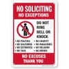 No Soliciting Sign, Funny Decor for House Door Office Business Yard,Metal Aluminum Rust Free, No Excuses, No Exceptions Do Not Ring Bell No Knock Sign - 7" x 9.8", Pre-Drilled Holes, Weather Resistant