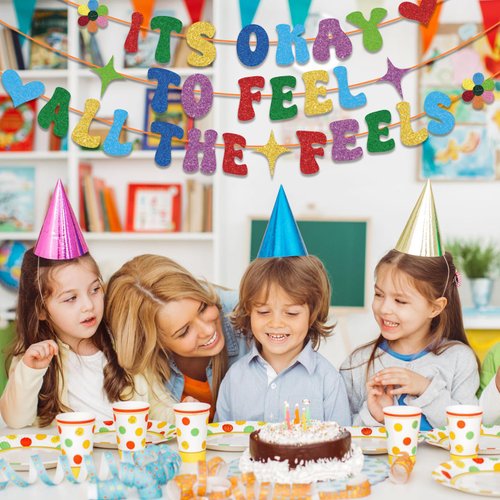 Inside Party Decorations Banner DIY Colorful Glitter It's Okay to Feel All The Fells party supplies Hanging Banner Decorations Cute Themed decorations for Birthday Party