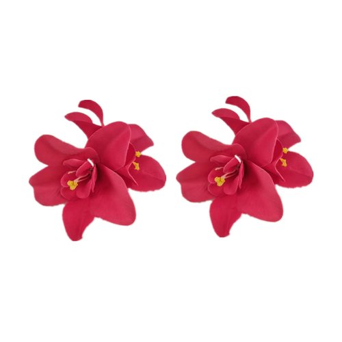 Lofruiin Women's Bohemian Double Orchid Hair Clip Beach Vacation Head Flower Hair Clip Simulated Flower Hair Decoration Edge Clip (2, Fuchsia)
