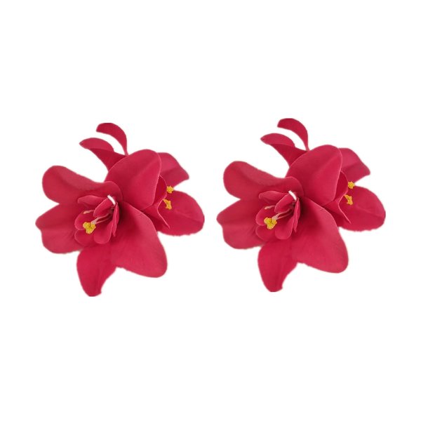 Lofruiin Women's Bohemian Double Orchid Hair Clip Beach Vacation Head Flower Hair Clip Simulated Flower Hair Decoration Edge Clip (2, Fuchsia)