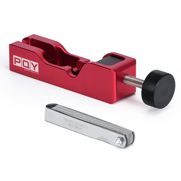 PQY Universal Spark Plug Gap Tool with 32 Blades Steel Feeler Gauge for Most 10mm 12mm 14mm 16mm Spark Plugs Red
