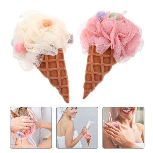 EXCEART Shower Wash Sponge 2Pcs Ice Cream Bath Shower Loofah Sponge Mesh Pouf Shower Ball Exfoliating Shower Sponge Loofa Loufa Puff Scrubber for Men Women Bathroom Body Wash Scrubber