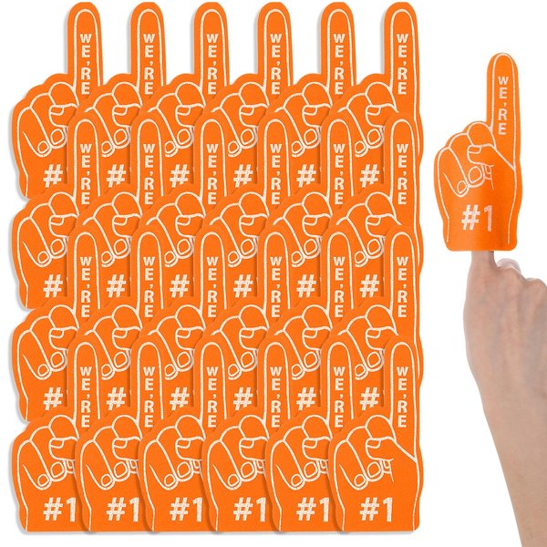 Aster 24 Pcs Mini Foam Fingers, Sport Fan Foam Finger, We're #1 Fan Foam Finger, Sports Themed Birthday Party Supplies Foam Hand Fingers Cheerleader Gifts for Sports Events (Orange)