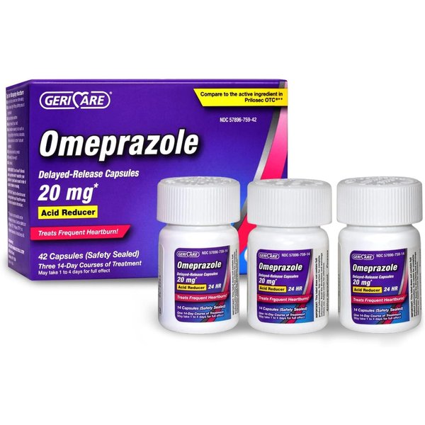 GeriCare Omeprazole Delayed Release Capsules 20.6mg - Acid Reducer Pills for 24 Hour Heartburn Relief - Acid Reflux Medicine to Treat Frequent Heartburn (42 Count)