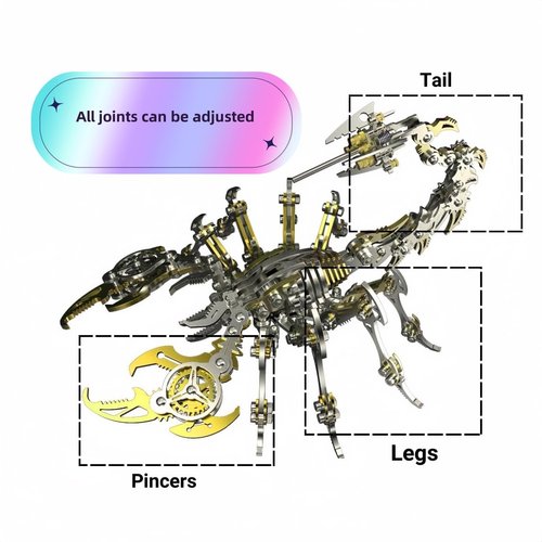 3D Metal Puzzles for Adults, Scorpion 3D Metal Model Kits for Adults/Teens, 454PCS Mechanical Assembly Models 3D Metal Puzzle Ornaments (Gold)