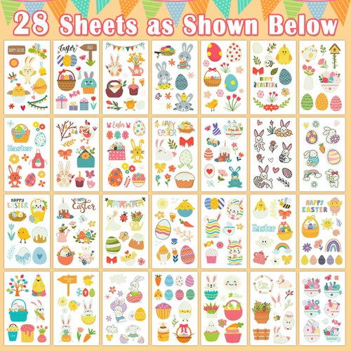 Partywind 260 Styles Glow Easter Temporary Tattoos for Kids Basket Stuffers, 28 Sheets Tattoo Stickers for Easter Party Supplies Favors Decorations, Toys for Kids Easter Egg Hunt Games Prizes