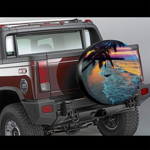 Coconut Beach Sunset Hammock Spare Tire Cover Waterproof UV Sun Wheel Covers Fit for Trailer, RV, SUV 15 Inch