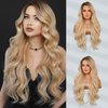 7JHH WIGS Lace Front Body Wavy Wigs 13 * 4in T Lace Front Side Part Blonde Wigs with Dark Roots for Women 160 Density Transparent Glueless Synthetic Hair Long Curly Wig