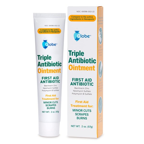 Globe (2 oz Triple Antibiotic First Aid Antibiotic Ointment, 24-Hour Infection Protection, Wound Care Treatment for Minor Scrapes, Burns and Cuts (2 oz Tube)