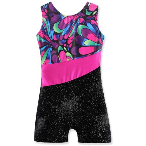 Leotards for Toddler Girls Gymnastics with Shorts size 11 12 Dance Apparel Sparkle Flowers Pattern Sleeveless Biketards Hotpink Black (Assorted Colors, 11-12 Years)