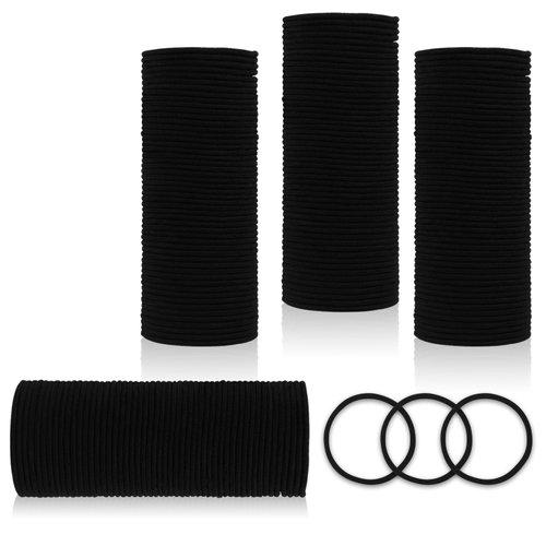 Emrlyr 3mm Black Elastic thin Hair Ties - 200 Count,Ponytail Hair Ties No Damage, Elastic Hair Ties bulk for Women Girls,Men- Perfect for Fine, Curly Hair and Sensitive Scalps (Black-200 count)