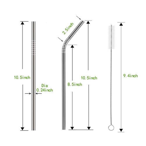 Set of 10 Stainless Steel Straws, HuaQi Bent Reusable Drinking Straws 10.5'' Long 0.24‘’ Dia for 30 oz Tumbler and 20 oz Tumbler, 2 Cleaning Brush Included