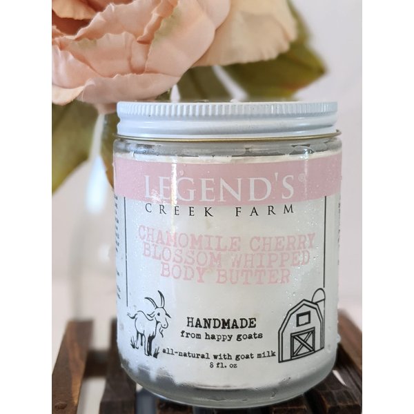 Legend's Creek Farm, Goat Milk Body Butter - Hydrating Natural Body Moisturizer with Organic Shea Butter & Grape Seed Oil - 8 Oz Purifying & Toning Whipped Body Butter (Chamomile Cherry Blossom)