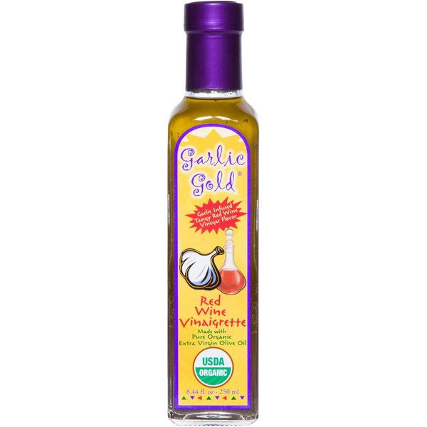 GARLIC GOLD Certified Organic Extra Virgin Olive Oil Based Dressing and Marinade, Red Wine Vinaigrette, Low FODMAP, soy free, sugar free (8.4 oz)