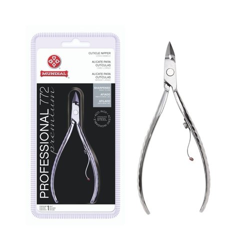 Professional Cuticle Nipper Mundial 772 PR - Brazilian Manicure Quality Long Handle Stainless Steel Trimmer Cutter for Fingernails and Toenails
