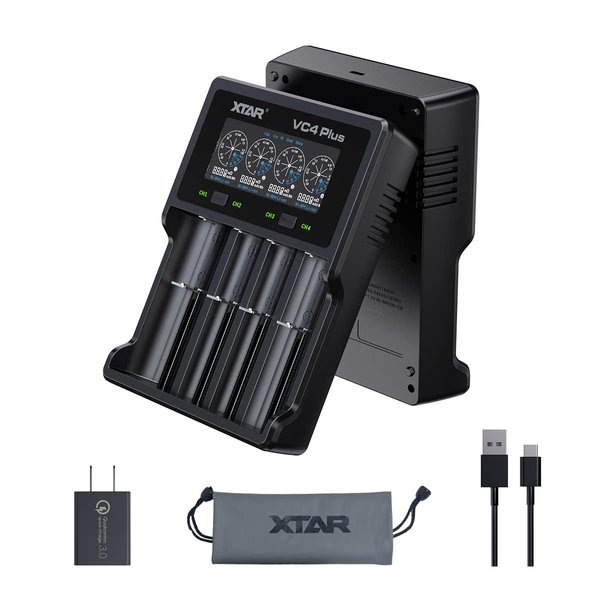 XTAR VC4 PLUS Battery Charger - USB C Charger - Customizable Charging Current - Battery Capacity Test & Recovery - Multiple Protection - Compatible with Li-ion, Ni-MH - Rechargeable Battery Charger