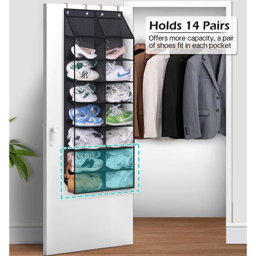MISSLO Over the Door Shoe Rack for Door fit 14 Pairs Dustproof Over the Door Shoe Organizer Hanging for Closet Storage